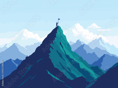 Mountain Peak with Flag