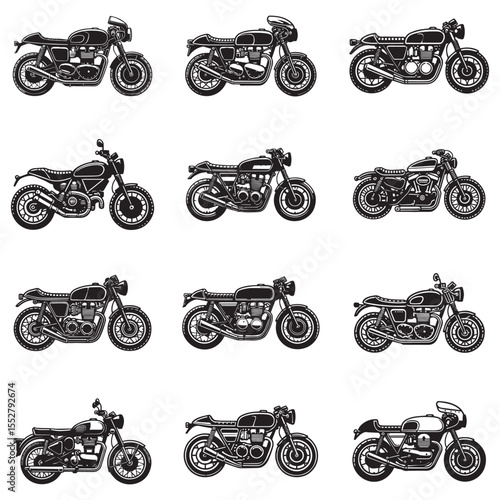 collection of Cafe Race silhouette clipart, Racing motorbike illustration, high race Classic Motorcycles design sublimation
