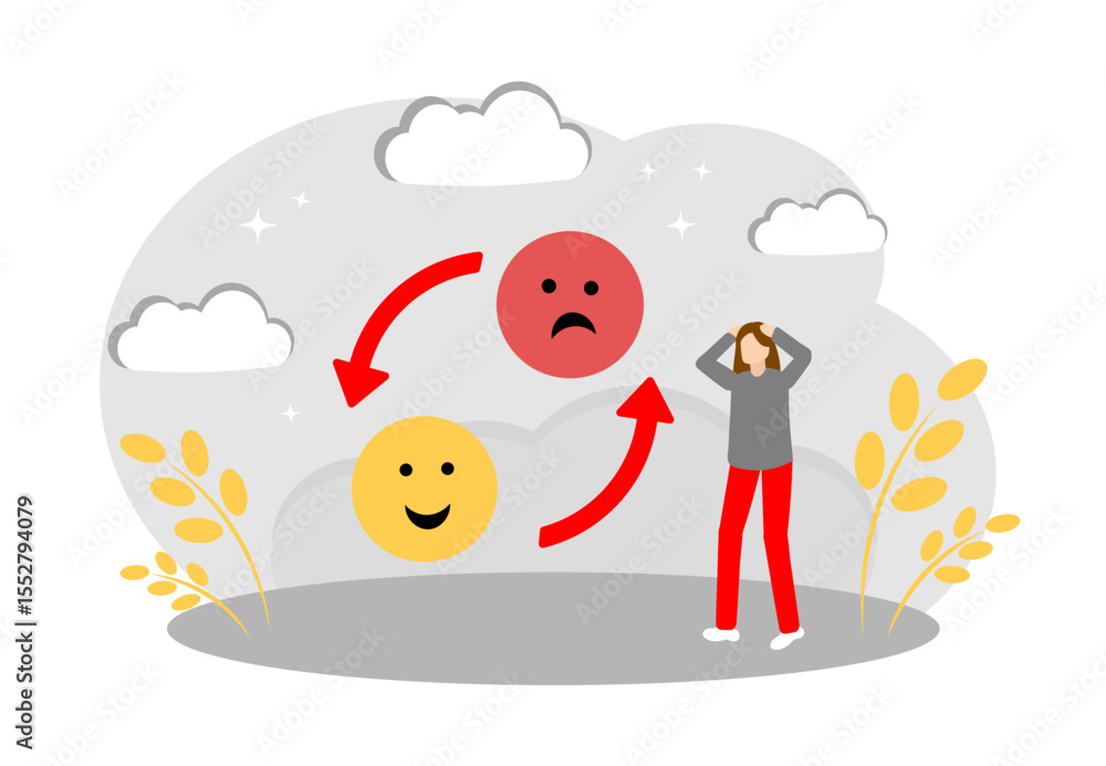 Naklejka premium The Concept of Mood Swings, Bipolar Disorder, PMS, and Psychological Problems