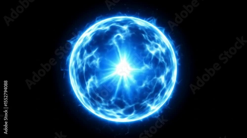 A vibrant, luminous, blue sphere of energy against a black backdrop.  The sphere's surface exhibits swirling, ethereal patterns, with a brilliant central point