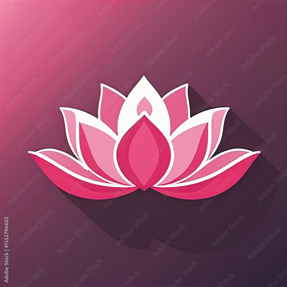 Fototapeta premium Stylized pink lotus flower illustration with subtle shadows on a gradient background