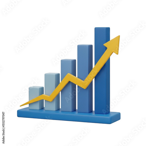 3d bar chart with upward trending yellow arrow isolated on transparent background Free Download 3d bar chart with upward trending yellow arrow isolated on transparent background - GFXLoad