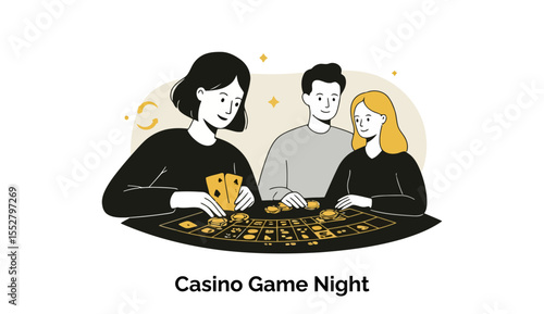Young adults playing casino games at a table in a casino. Focused and engaged activity at a casino table in a relaxed setting. Young adults enjoying a casino game night. Casino.