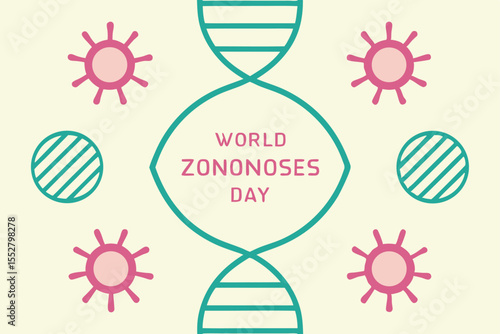 World Zoonoses Day D N A and virus illustration bacteria