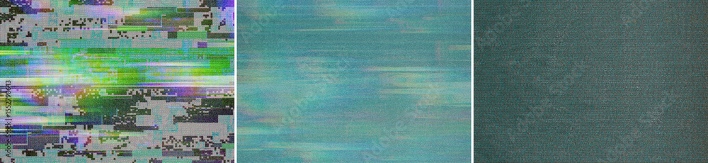 Fototapeta premium Glitch Screen VHS TV Display Overlay Texture Pack Bundle Effect Surface Noise Grunge Grain