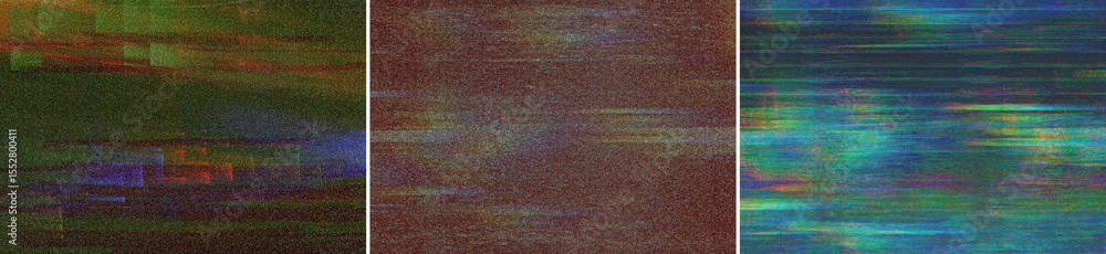 Fototapeta premium Glitch Screen VHS TV Display Overlay Texture Pack Bundle Effect Surface Noise Grunge Grain