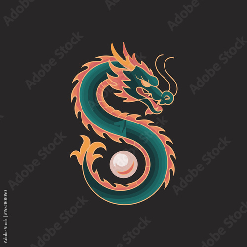 Dragon clutches a pearl of wisdom. Chinese mythology, good luck, power and strength, feng shui symbol