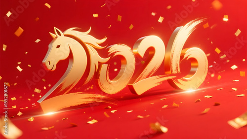 2026 Horse Year Font Poster in Festive Theme