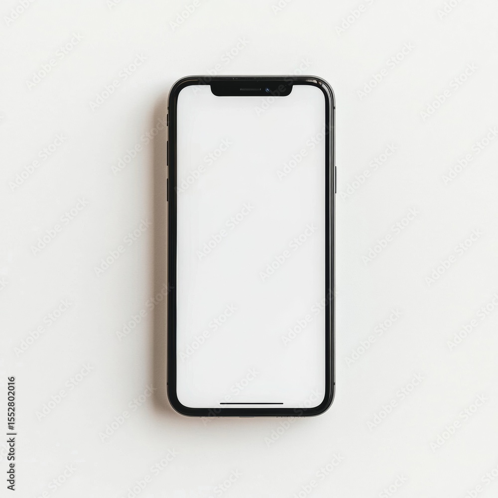 Modern smartphone with blank white screen display on clean background Modern smartphone with blank white screen display on clean background