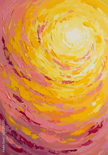  A vibrant abstract impressionist painting radiating joy with an intense burst of yellow and pink, rendered with energetic brushstrokes and emotional flair