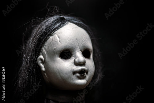 Photography Scary doll face on dark background