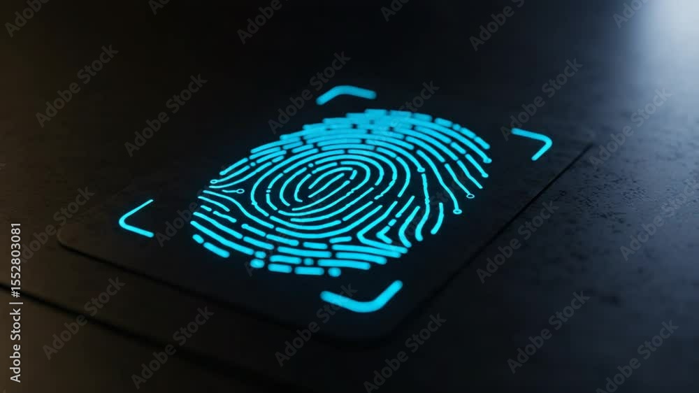 Digital fingerprint scanner on a sleek dark surface