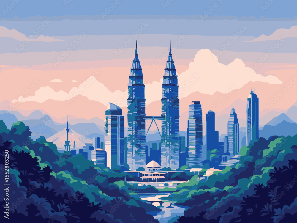 Obraz premium kuala lumpur malaysia petronas tower vector illustration