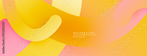 Abstract fluid shapes, warm colors dominate. Yellows, oranges, pinks blend smoothly creating dynamic composition. Modern design element.