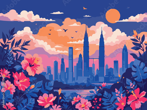 kuala lumpur malaysia petronas tower vector illustration