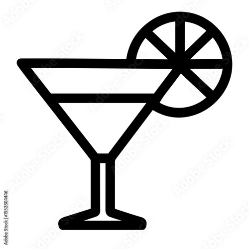 Simple Line Art Cocktail with Lemon Slice, Refreshing Drink Icon