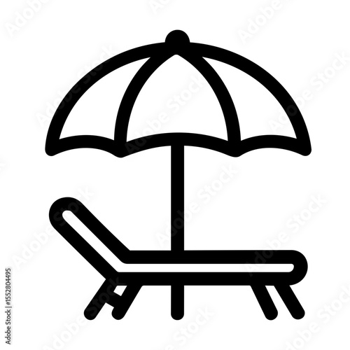 Simple Line Art Beach Chair and Umbrella Silhouette Icon Design