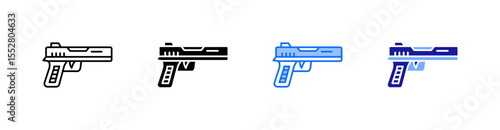 Pistol Multiple Style Icon Set Vector 