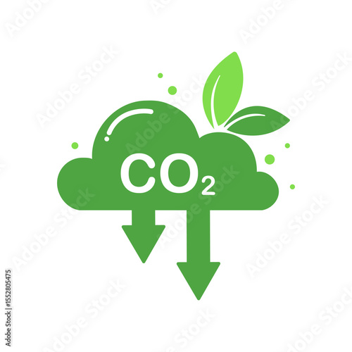 CO2 emissions icon. Reduce CO2 gas icon in green colors. Ecology and environment symbol