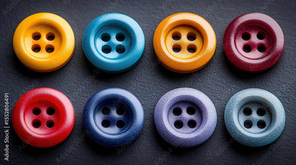 Fototapeta premium A Grid of Assorted Colorful Wooden Buttons with Four Holes Each, Showcasing a Variety of Hues and Textures for Crafting, Fashion, and Sewing Projects.