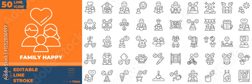 Family Happy Line Editable Icons set. Vector illustration in modern thin line style of family happy icons: parents, mother, father, etc