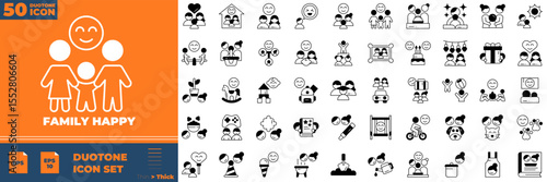 Family Happy Duotone Editable Icons set. Vector illustration in modern thin duotone style of family happy icons: parents, mother, father, etc