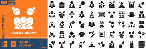 Family Happy Solid Editable Icons set. Vector illustration in modern thin solid style of family happy icons: parents, mother, father, etc