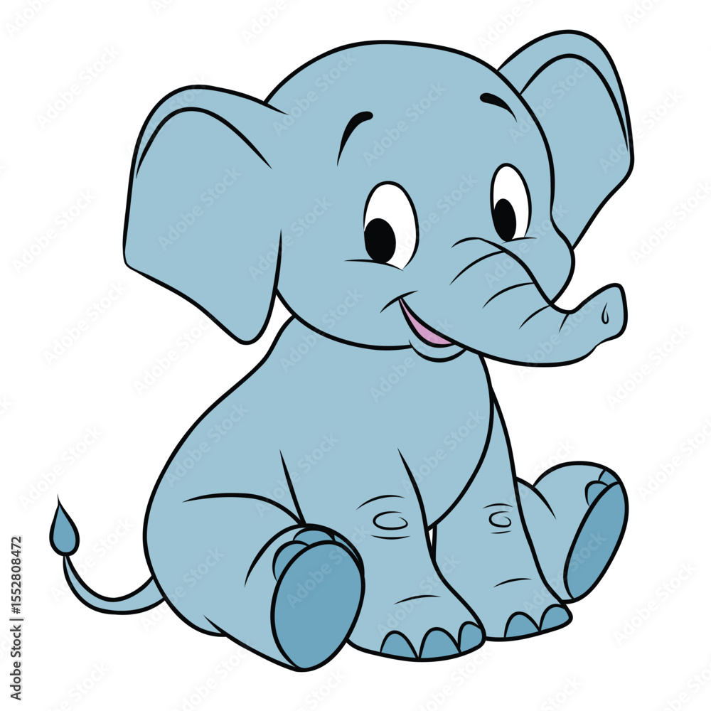 Fototapeta premium Cute little elephant sitting and smiling - vector illustration on white background