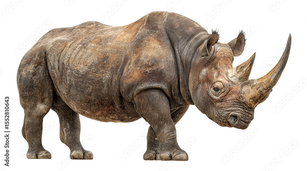 Fototapeta premium A majestic rhinoceros standing proudly in a natural pose. transparent background