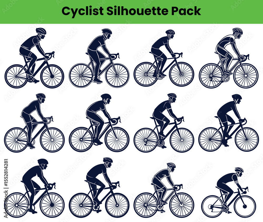 Obraz premium Cyclist Silhouette Pack Images of Bicyclists Riding Bikes,