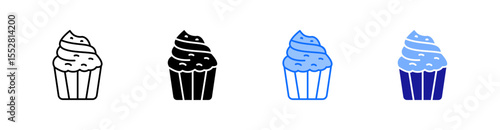 Cupcake Multiple Style Icon Set Vector 