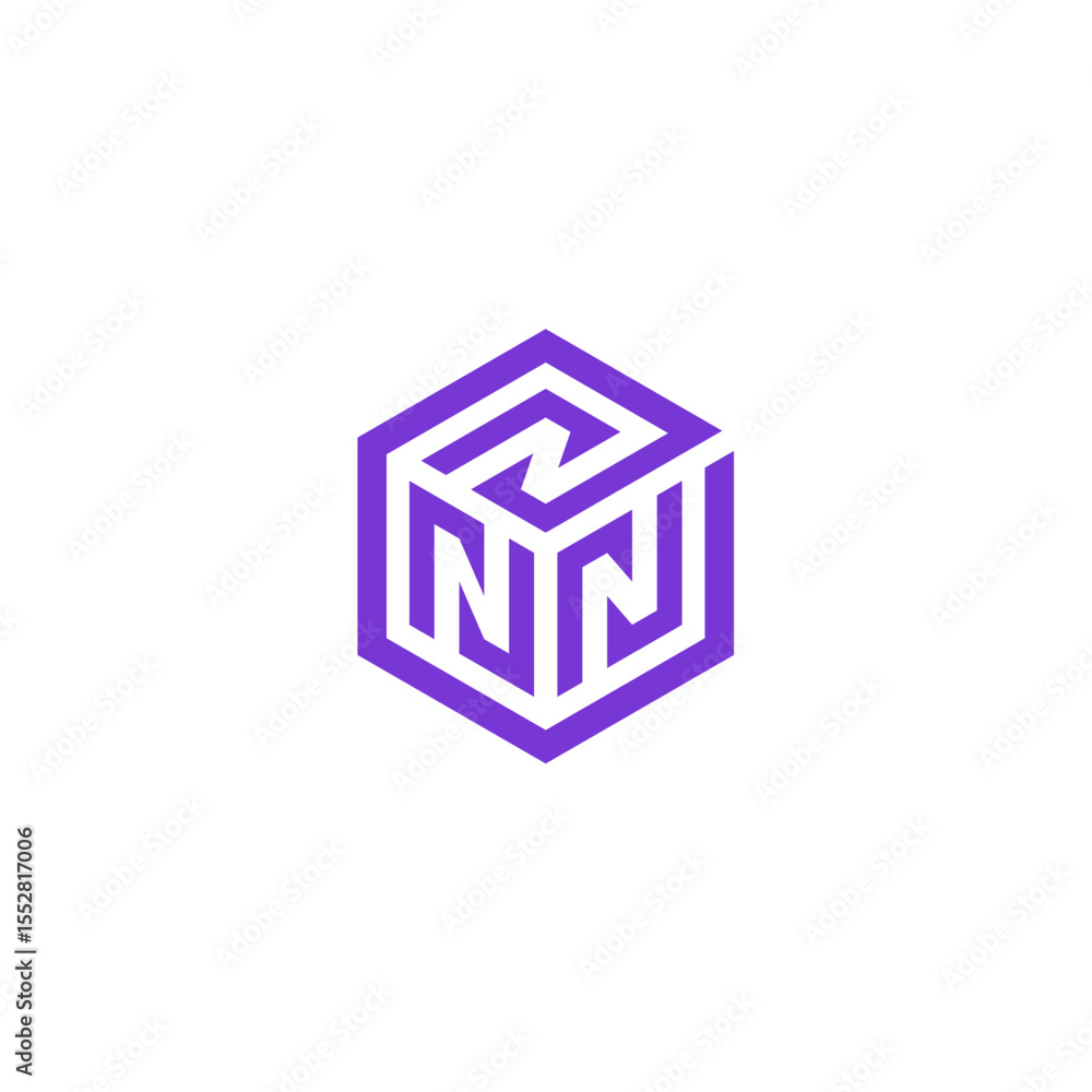 Abstract 3D Network Cube N Logo Abstract 3D Network Cube N Logo