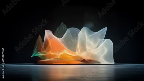 Abstract, fluid architectural form with colorful lines and textures