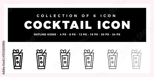 Collection of 6 Cocktail Icons. Outline Design