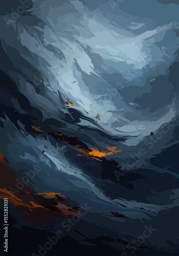  A powerful abstract impressionist painting that captures sorrow through turbulent brush strokes and a moody palette of blues and grays