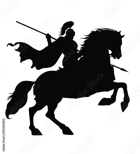 silhouette of knight on horseback carrying a spear