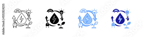 Energy Multiple Style Icon Set Vector 