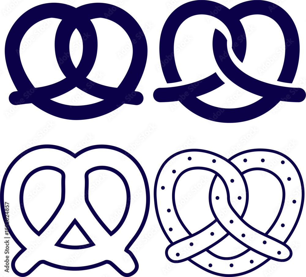 A set of bakery product in the shape of a pretzel, popular in Southern Germany, Austria and German Switzerland. Vector illustration isolated. Pretzel Icon set A set of bakery product in the shape of a pretzel, popular in Southern Germany, Austria and German Switzerland. Vector illustration isolated. Pretzel Icon set