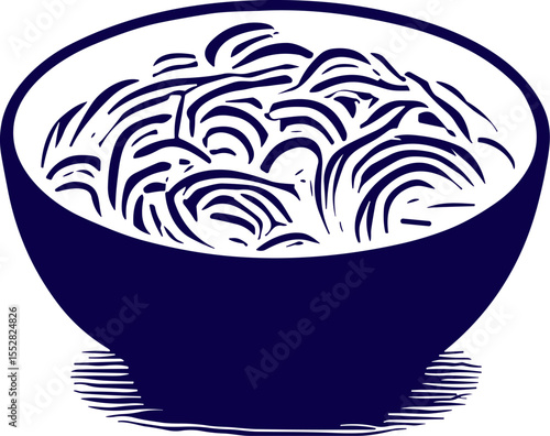Silhouette vector of a bowl of Noodles. A realistic vector illustration of a bowl of dan dan noodles with meat, vegetables, and a spicy sauce. Illustration of a bowl of Asian noodle soup