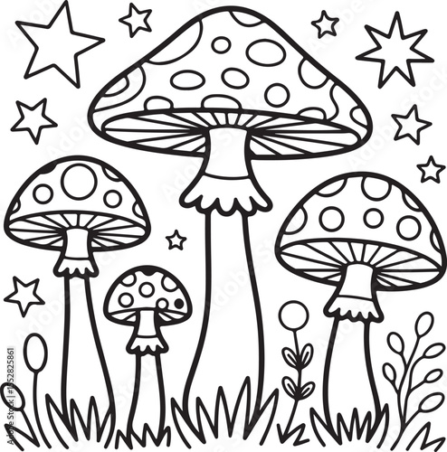 Monochrome Spotted Mushrooms and Stars