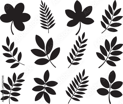 Monochrome Assorted Leaf Silhouettes