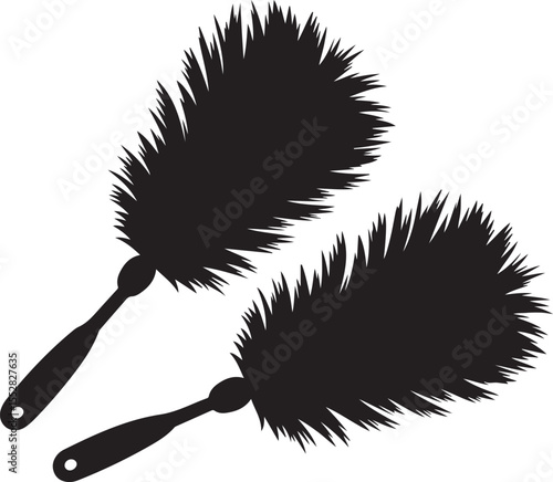 Two black silhouettes of feather dusters on a white background