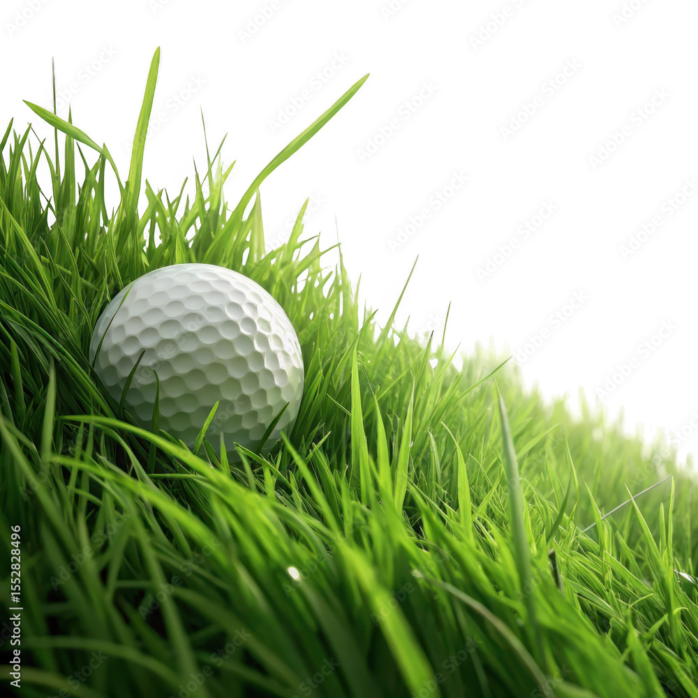 Golf ball in lush green grass isolated on transparent background Golf ball in lush green grass isolated on transparent background