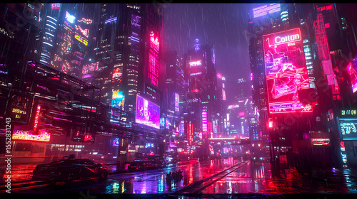Fototapeta Naklejka Na Ścianę i Meble -  Moody Cyberpunk City