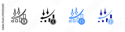 Devaluation Multiple Style Icon Set Vector 