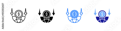 Economic Down Multiple Style Icon Set Vector 