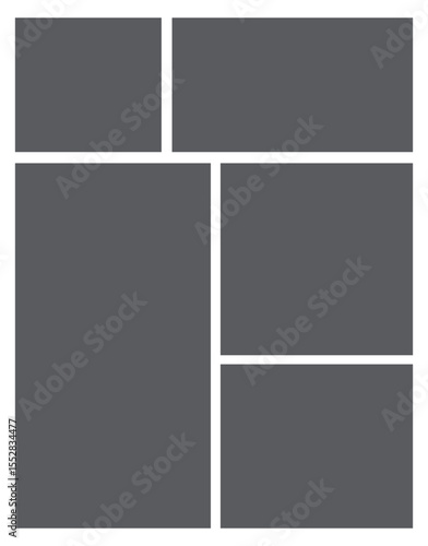 Image Photo Collage, Empty geometric photo collage grid rectangle template shape. Modern tiles pattern mosaic for portfolio presentation. Background and photo album for wall mood board.	
