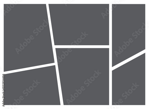 Image Photo Collage, Empty geometric photo collage grid rectangle template shape. Modern tiles pattern mosaic for portfolio presentation. Background and photo album for wall mood board.	
