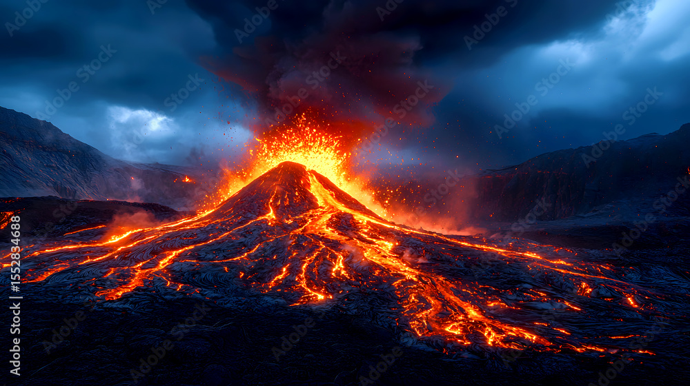 Fototapeta premium Volcanic Eruption Stormy