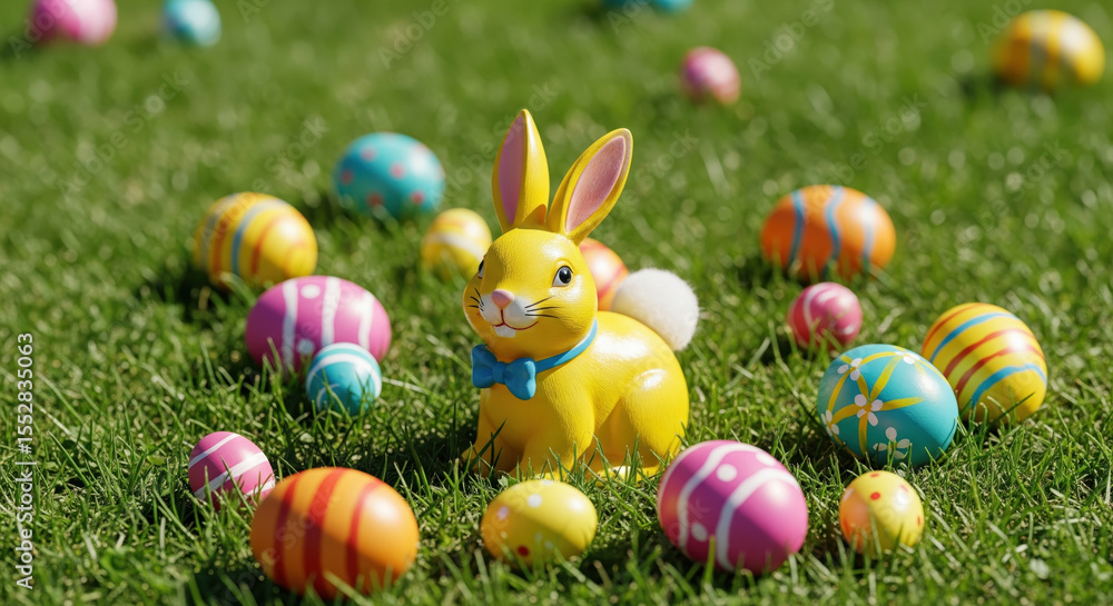 Colorful Easter Bunny Surrounded By Painted Eggs Colorful Easter Bunny Surrounded By Painted Eggs